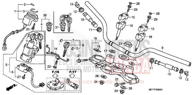 HANDLE PIPE/TOP BRIDGE for TRANSALP ABS PEARL CONCOURS BLACK (NHA65) from 2011